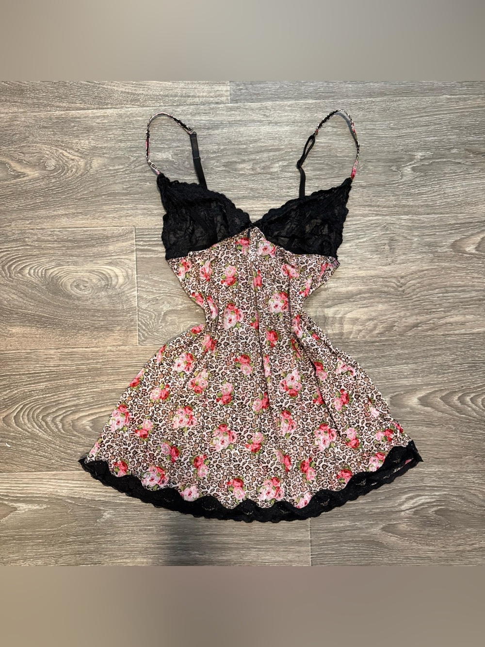 leopard floral print lace babydoll chemise dress